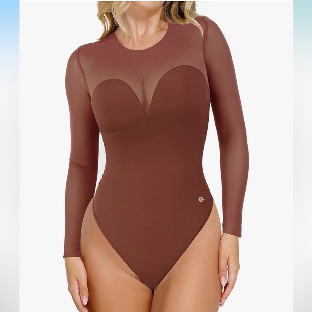Popilush Long Sleeve Mesh Shapewear Bodysuit